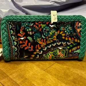 Catchfly Embroidered Women's Wallet with Green Accents